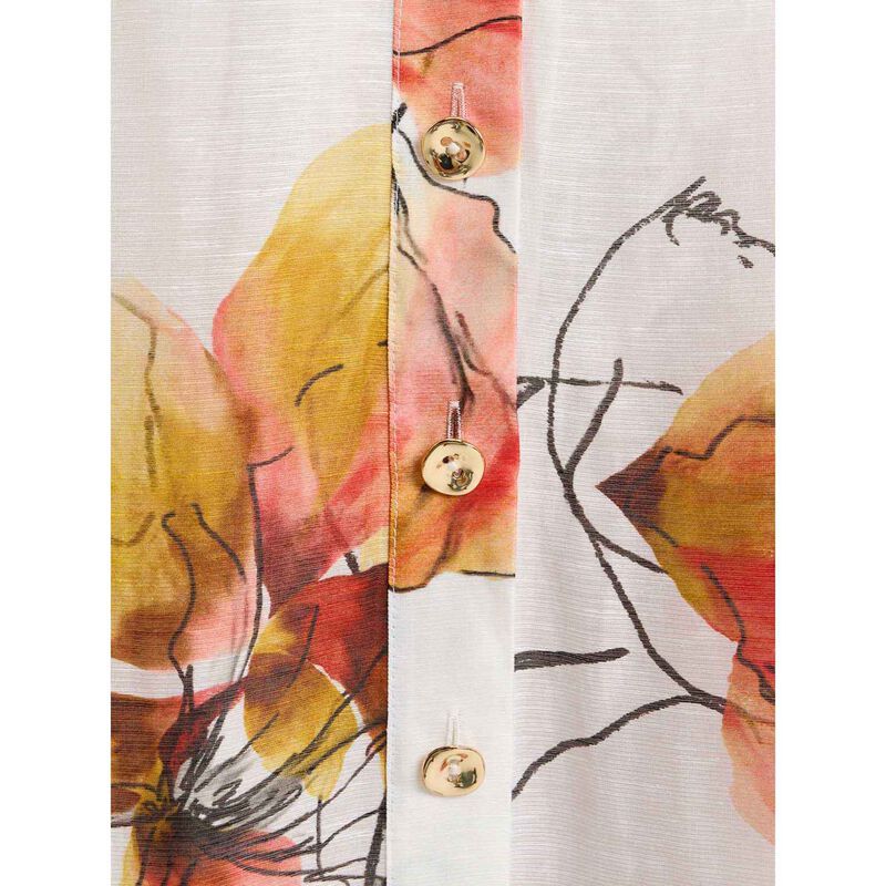 Veronika Maine Painted Floral Linen Silk Blouson Sleeve Midi Dress image number 2